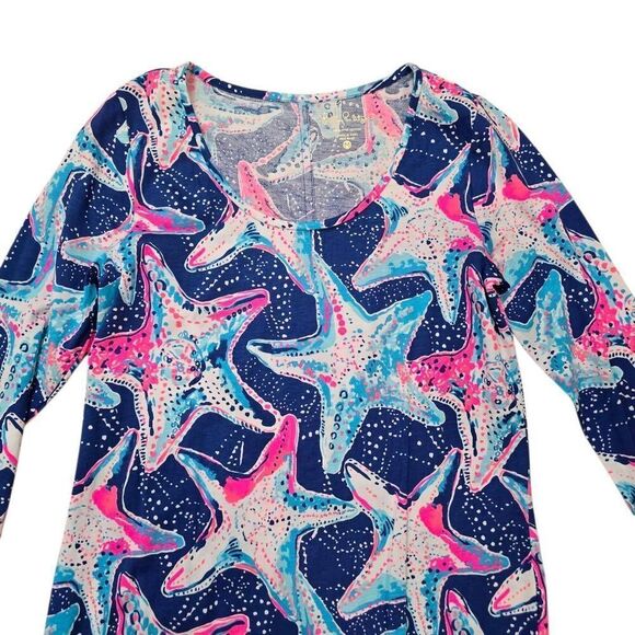 Lilly Pulitzer Shift Beacon Dress Women's Medium 100% Pima Cotton Starfish Print - Picture 3 of 5